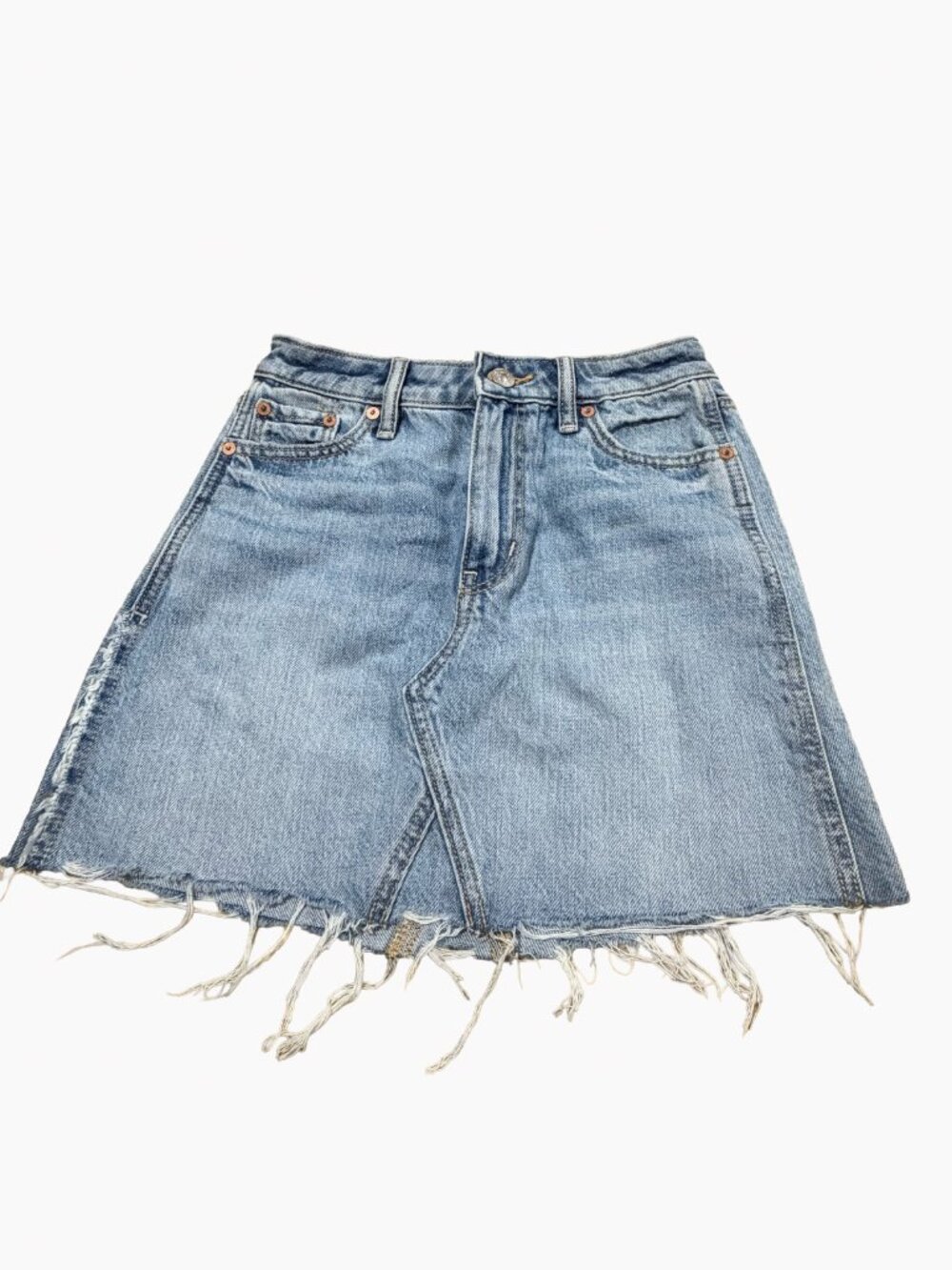 NWT American Eagle Distressed Raw Hem Denim Mini Skirt Light Wash Size 000 Reg